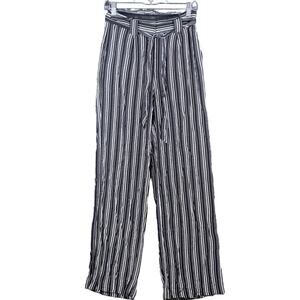 Express Womens Pants Black White Striped Wide Leg High Rise Belted Flowy 2R